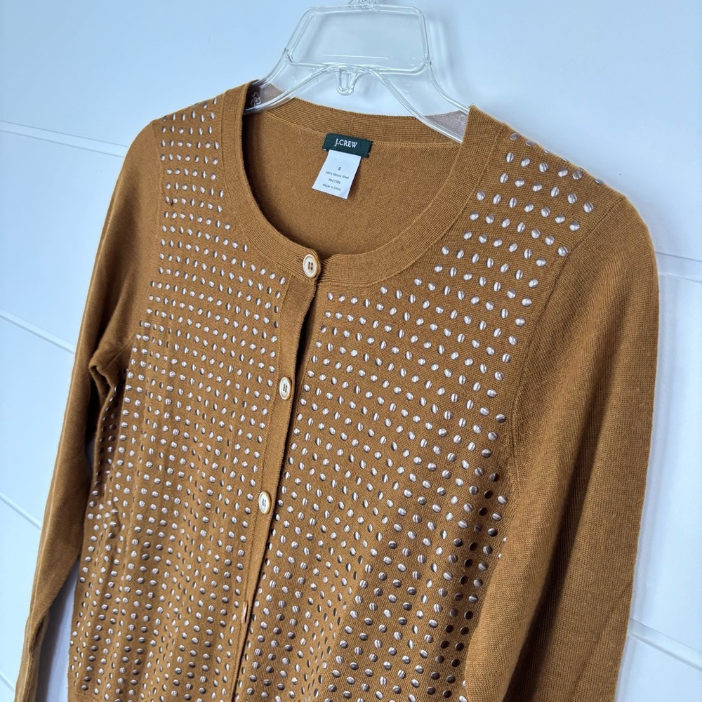 J. Crew Women's Studded Button-Up Wool Cardigan in Caramel Brown Size Small - Picture 3 of 10